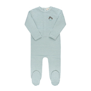 Metallic stripe collection footie - blue