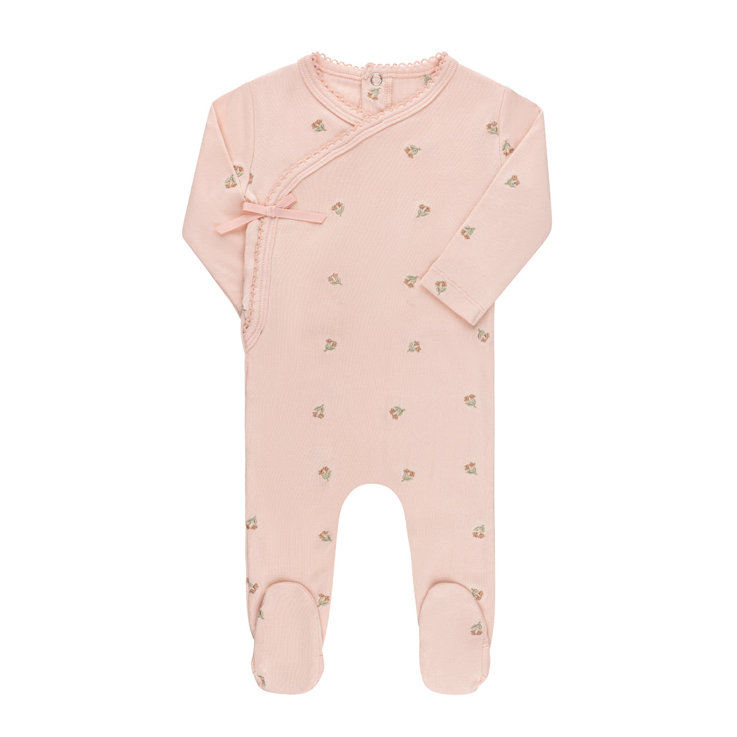 Embroidered collection footie - pink/tulip