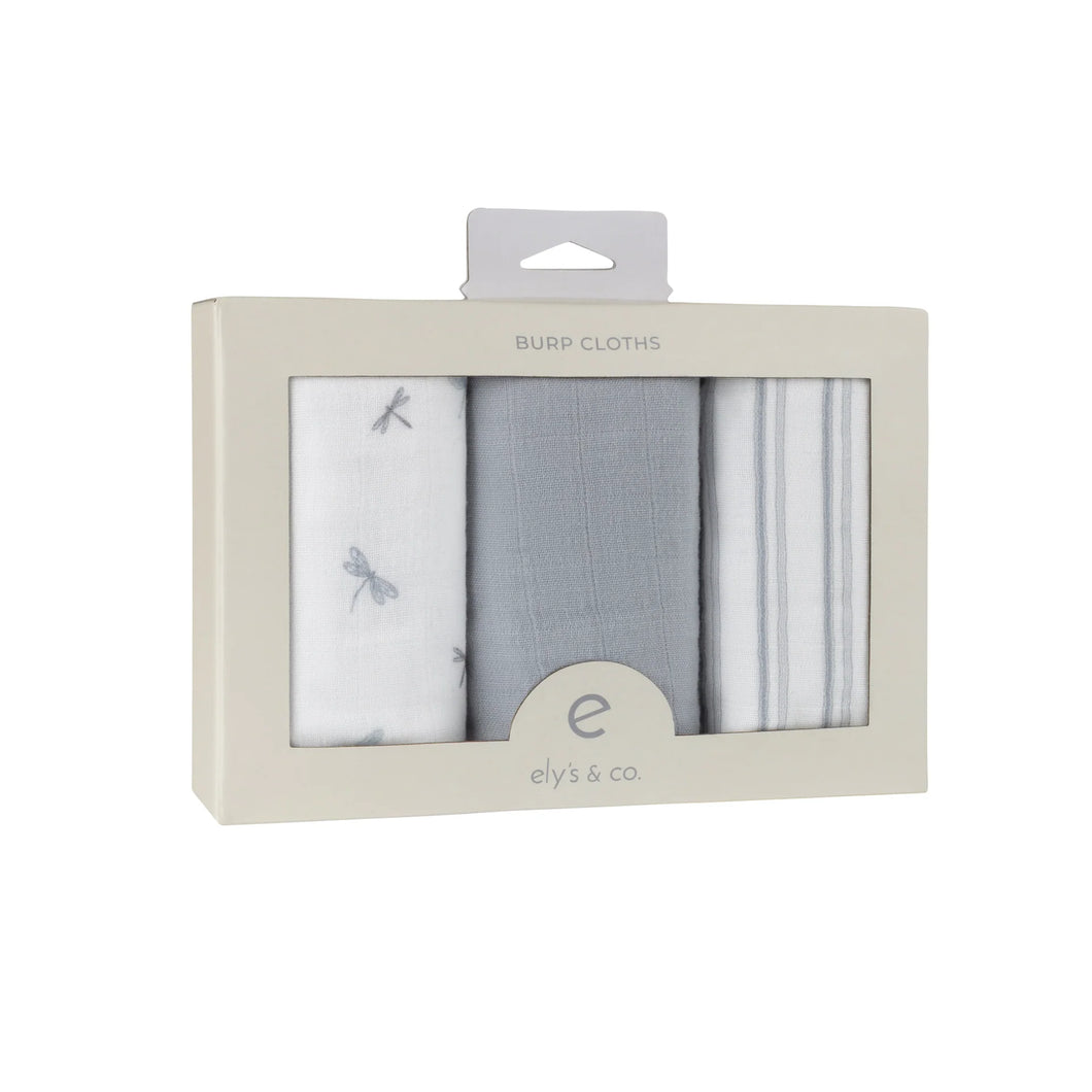 3-pack muslin burp cloths - Blue dragonfly