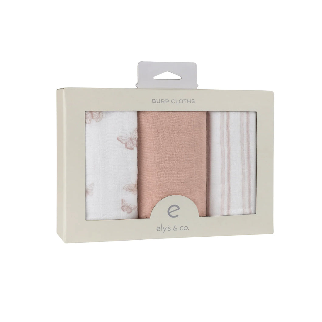 3-pack muslin burp cloths - Pink butterfly