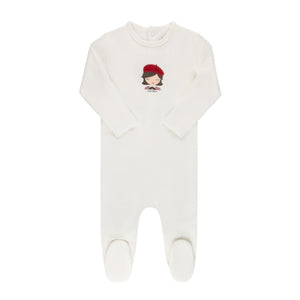 Organic french terry french girl footie - Ivory
