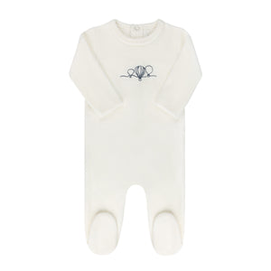 Velour embroidered hot air balloon footie - Ivory