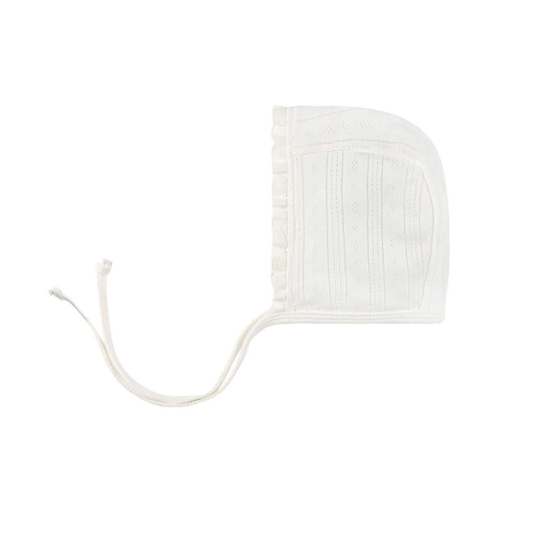 Lace trim pointelle bonnet - Cream