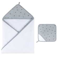 Load image into Gallery viewer, Printed hooded towel and washcloth set - Blue cherries
