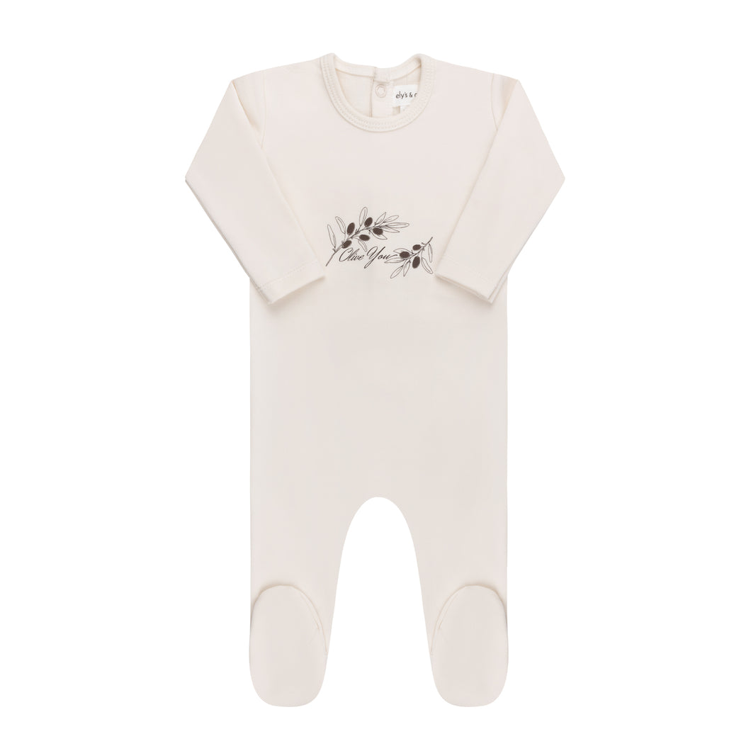 Modal french terry olive you footie - Cream/mauve