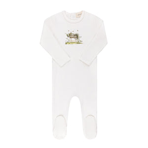 Watercolor cradle collection footie - ivory girl