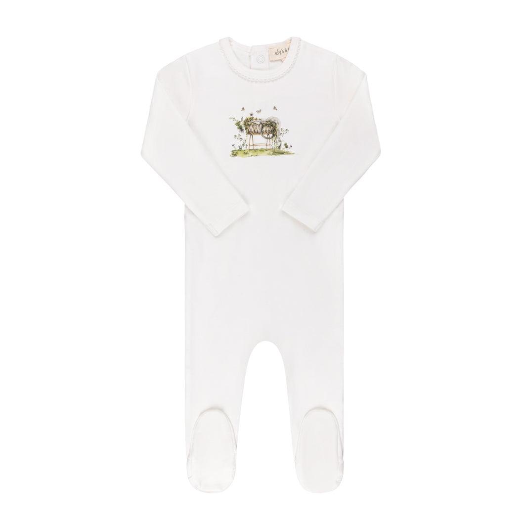 Watercolor cradle collection footie - ivory girl