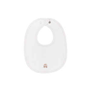 Organic embroidered cherry pointelle bib - cream