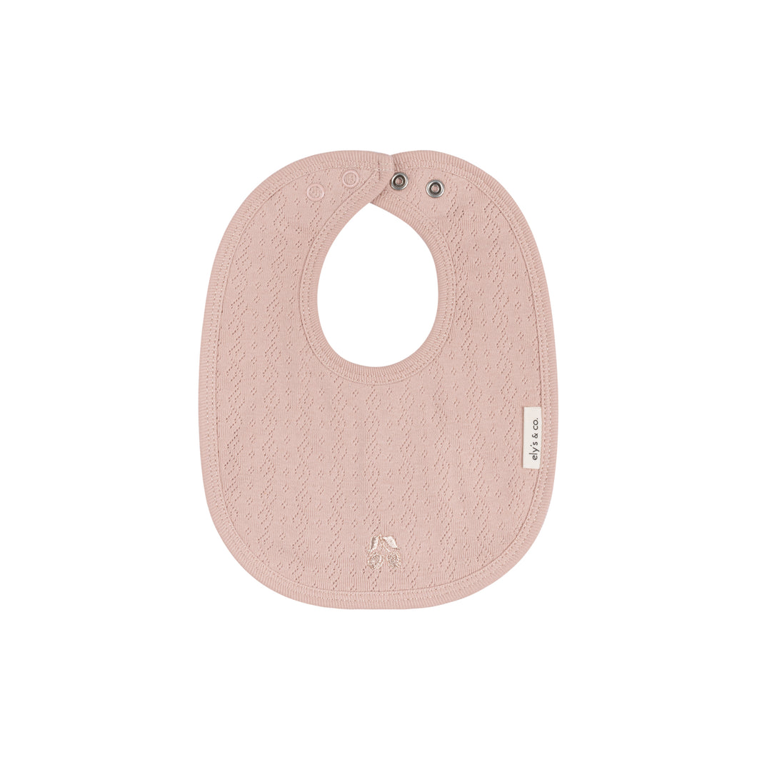 Organic embroidered cherry pointelle bib - pink