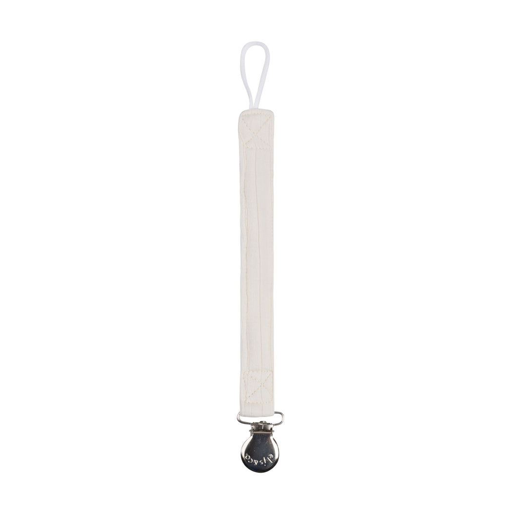 Organic cotton little one paci clip - Ivory/blue