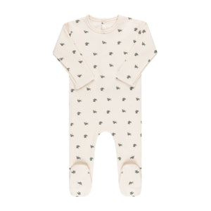 Waffle olive footie and beanie - Plum on cream