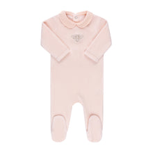 Load image into Gallery viewer, Velour embroidered metallic bee footie and bonnet - Pink
