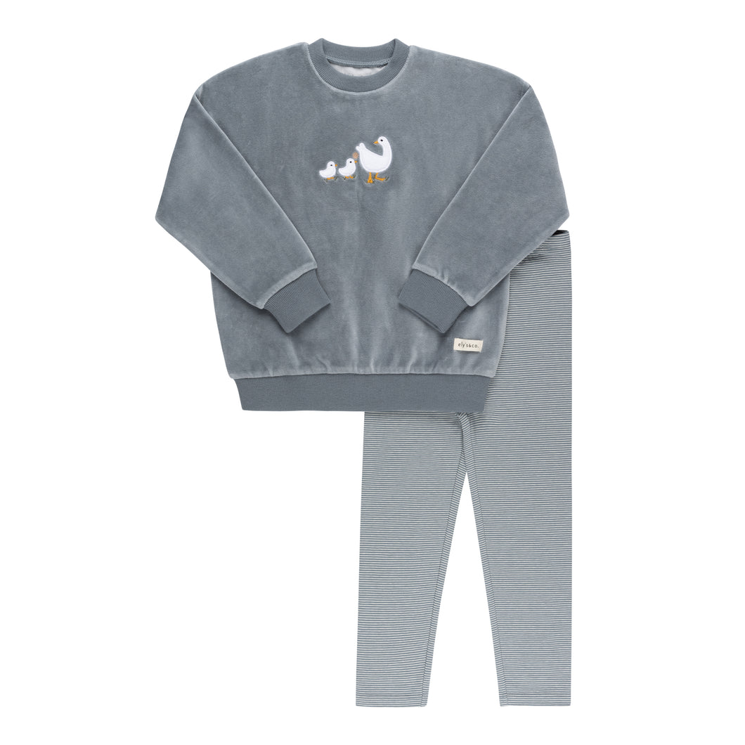 Velour sherpa duckling 2 pc set - Blue