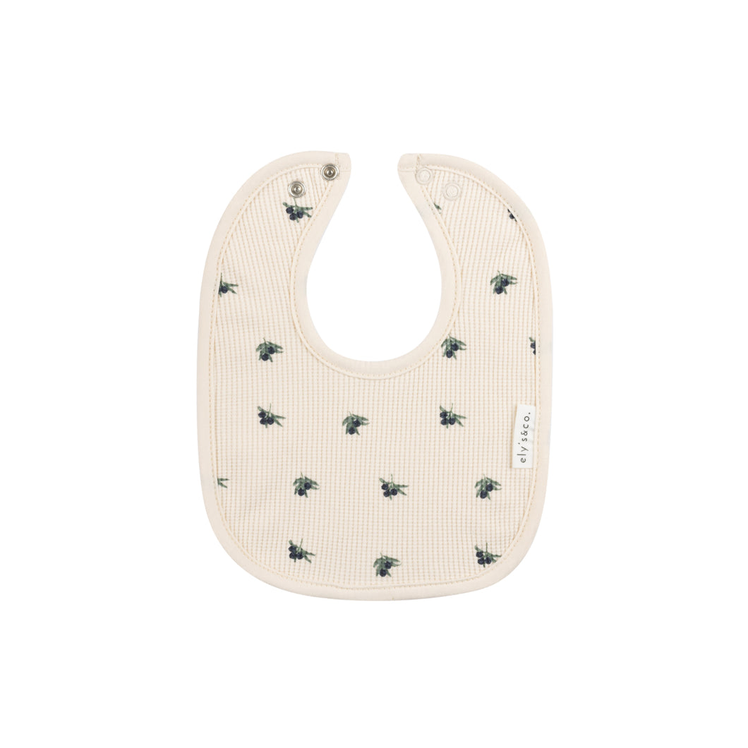 Waffle olive bib - Navy on cream