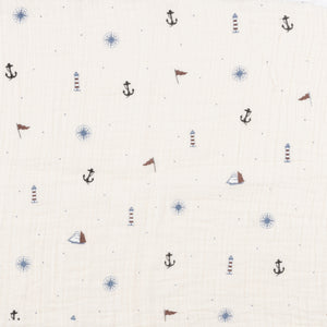 Printed nautical muslin swaddle - Ivory