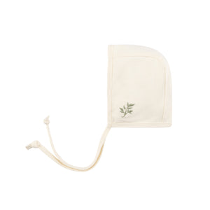 Embroidered collar cotton footie - Cream with leaf