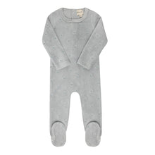 Load image into Gallery viewer, Velour embroidered floral collection - Footie - Blue
