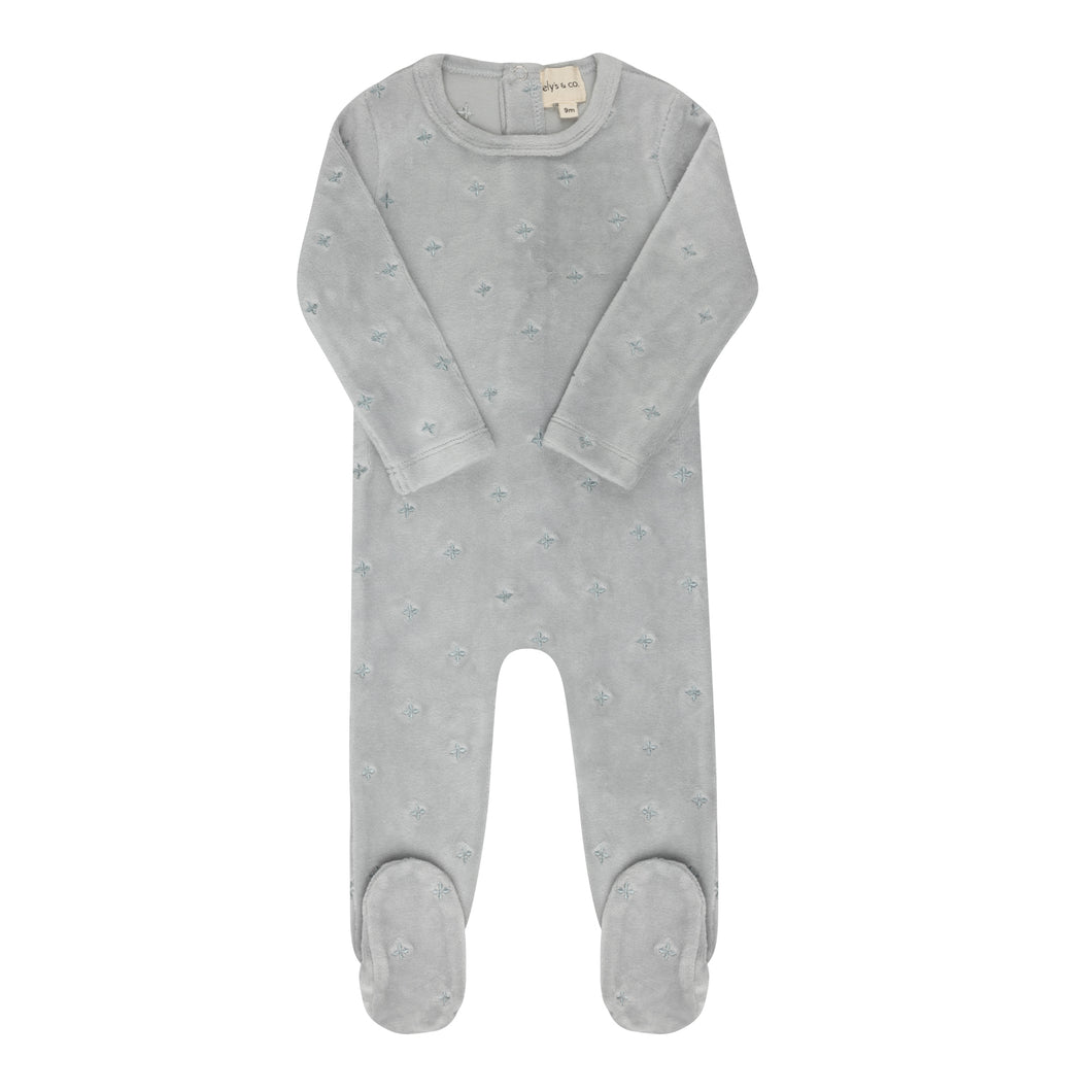 Velour embroidered floral collection - Footie - Blue