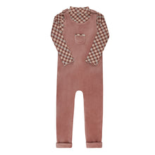 Load image into Gallery viewer, Velour plaid bear collection - Overalls and turtleneck - Pink
