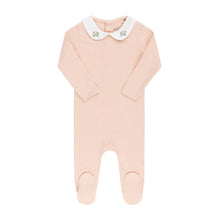 Load image into Gallery viewer, Embroidered collar cotton footie and bonnet - Pink
