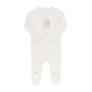 French terry hot air balloon footie and beanie - Ivory/Pink