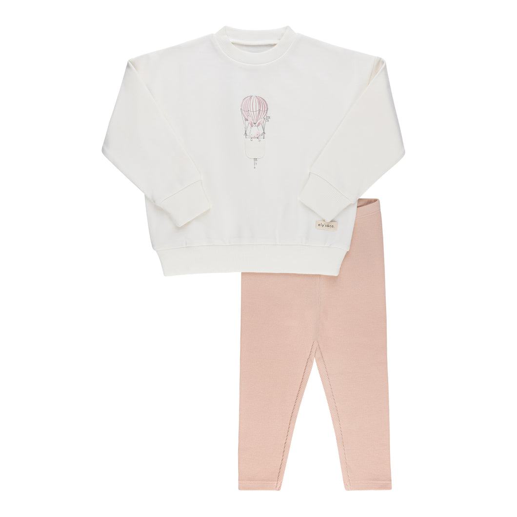 French terry hot air balloon 2 pc set - Ivory/pink