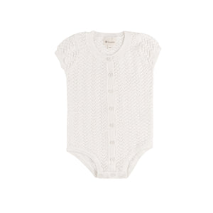 Wave collection - knit pointelle short sleeve romper - ivory