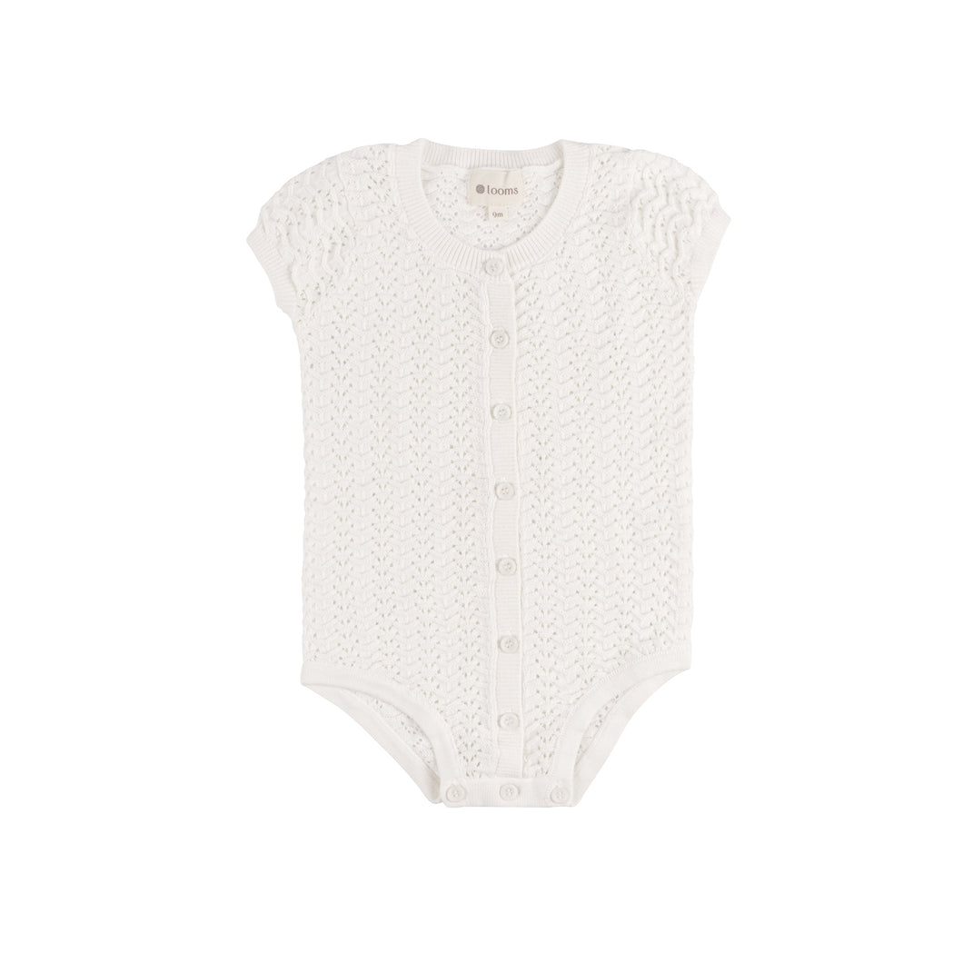 Wave collection - knit pointelle short sleeve romper - ivory