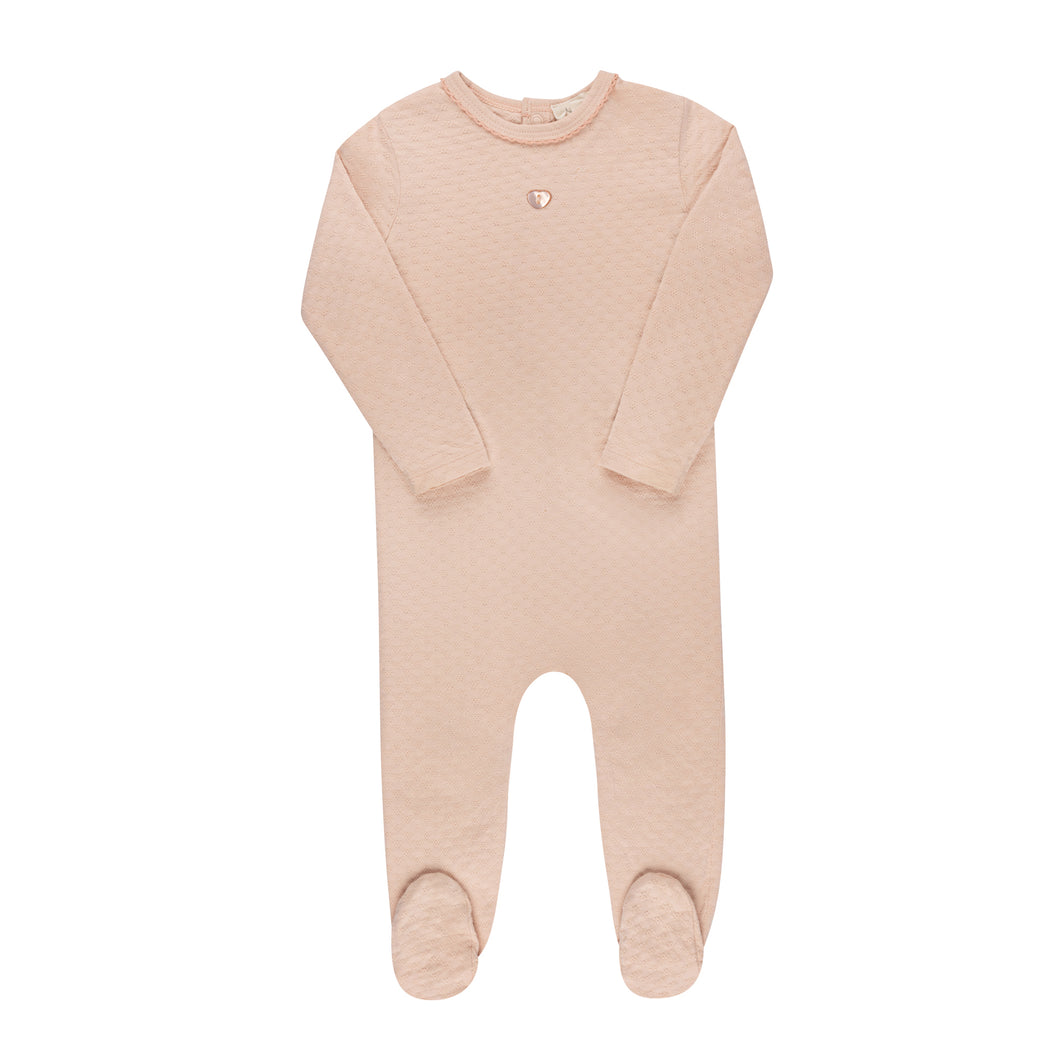Pointelle heart footie and bonnet - pink