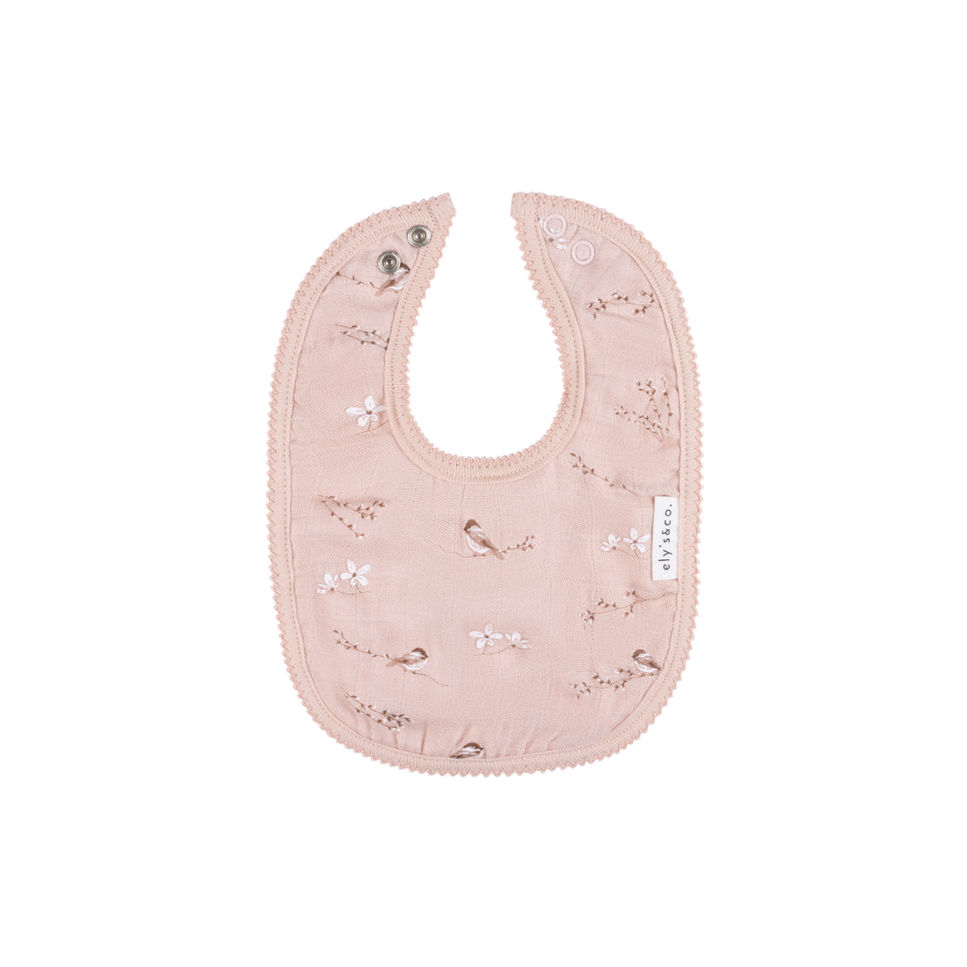 Vintage birds muslin bib - blush
