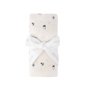 Printed nautical muslin swaddle - Ivory