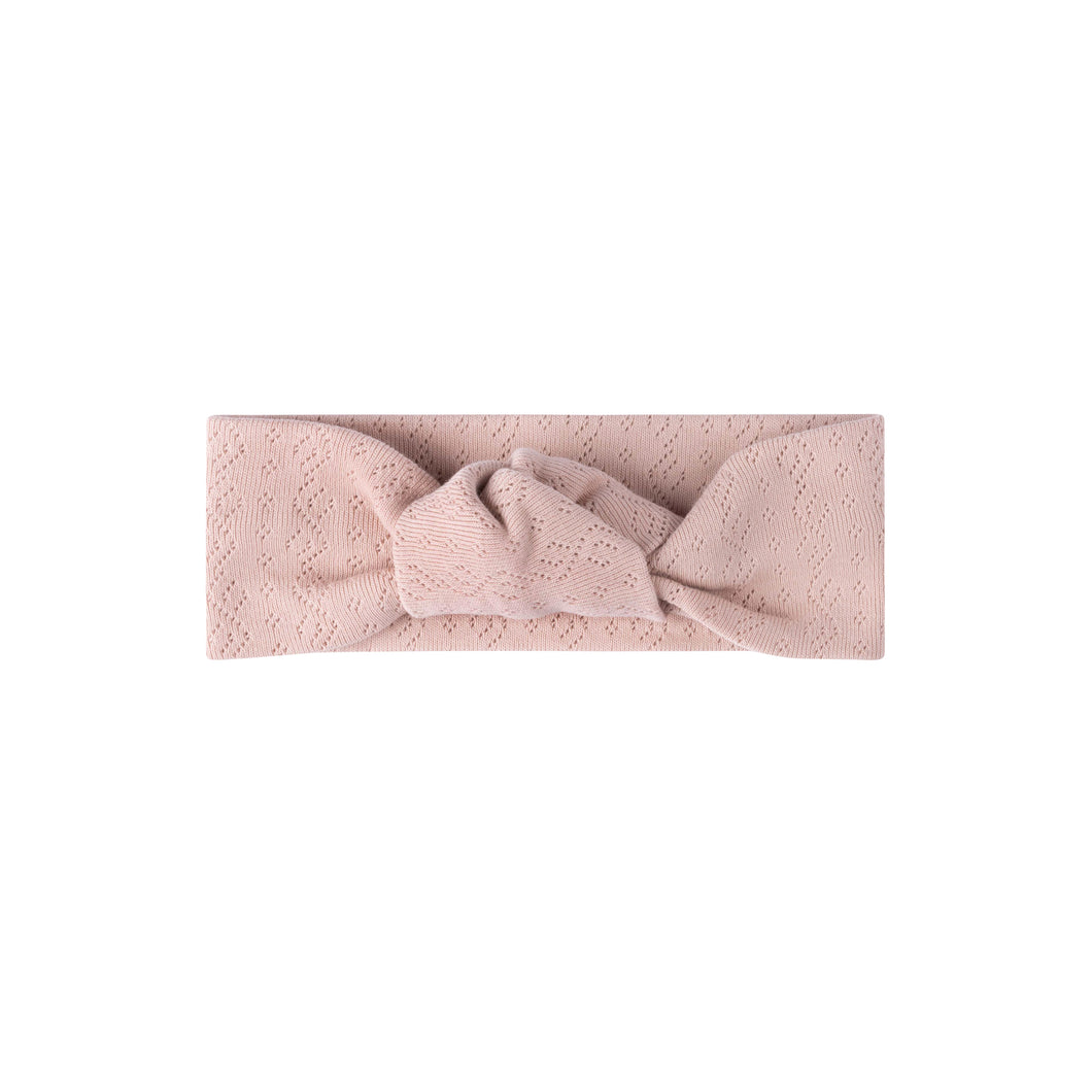 Organic embroidered cherry pointelle headband - pink