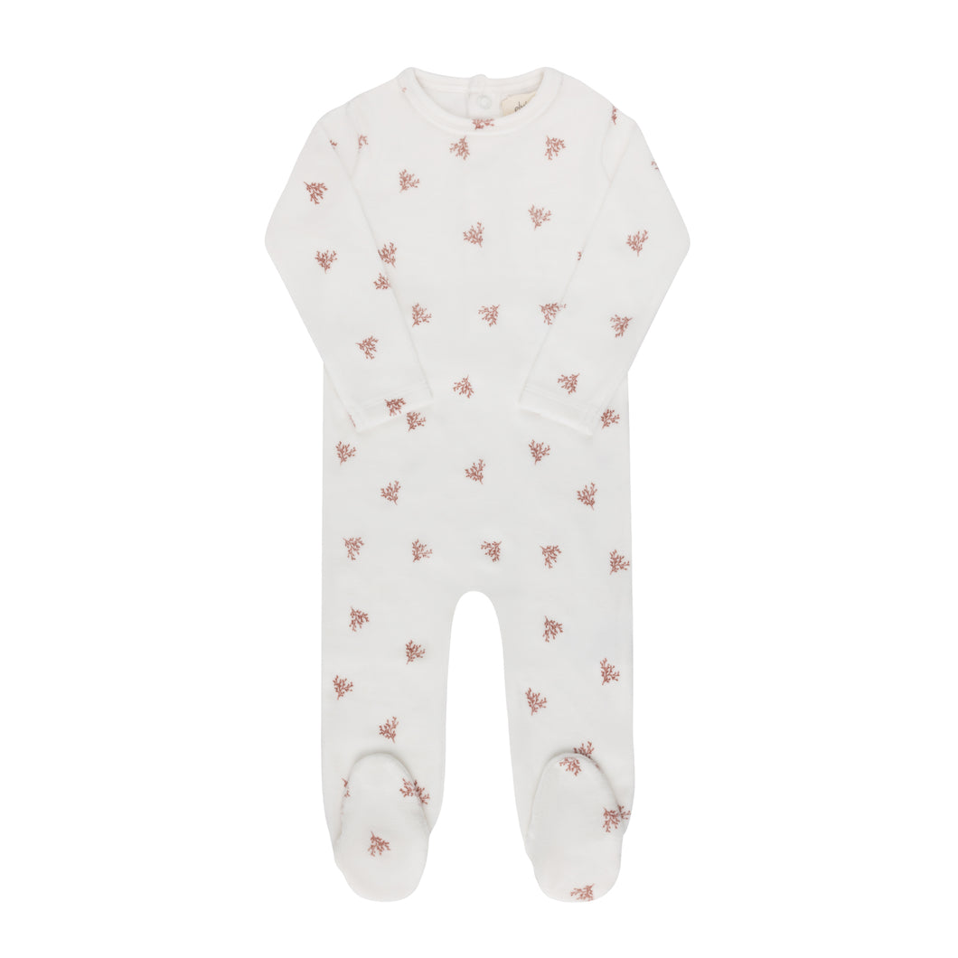 Velour leaf pattern collection - Footie - Ivory/girl