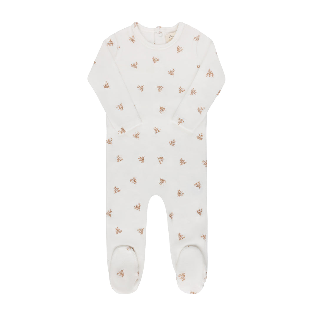 Velour leaf pattern collection - Footie - Ivory/boy