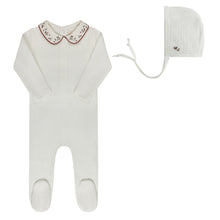 Load image into Gallery viewer, Floral Embroidered Collar Collection - Ivory Pink - Footie + Bonnet
