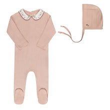 Load image into Gallery viewer, Floral Embroidered Collar Collection - Pink - Footie + Bonnet
