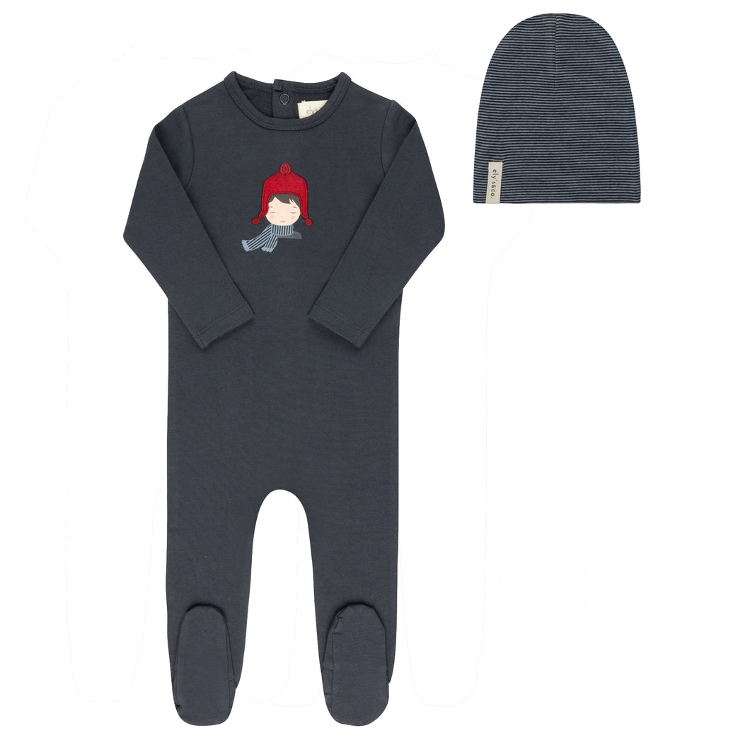 Autumn kids collection - Footie and beanie - Navy