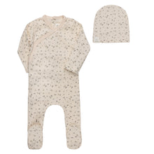 Load image into Gallery viewer, Floral rib collection footie and beanie - Ivory/blue

