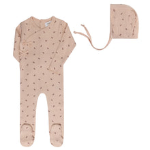 Load image into Gallery viewer, Pointelle bow print collection footie and bonnet - Pink/red
