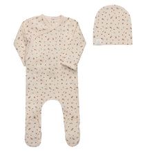 Load image into Gallery viewer, Floral rib collection footie and beanie - Ivory/pink
