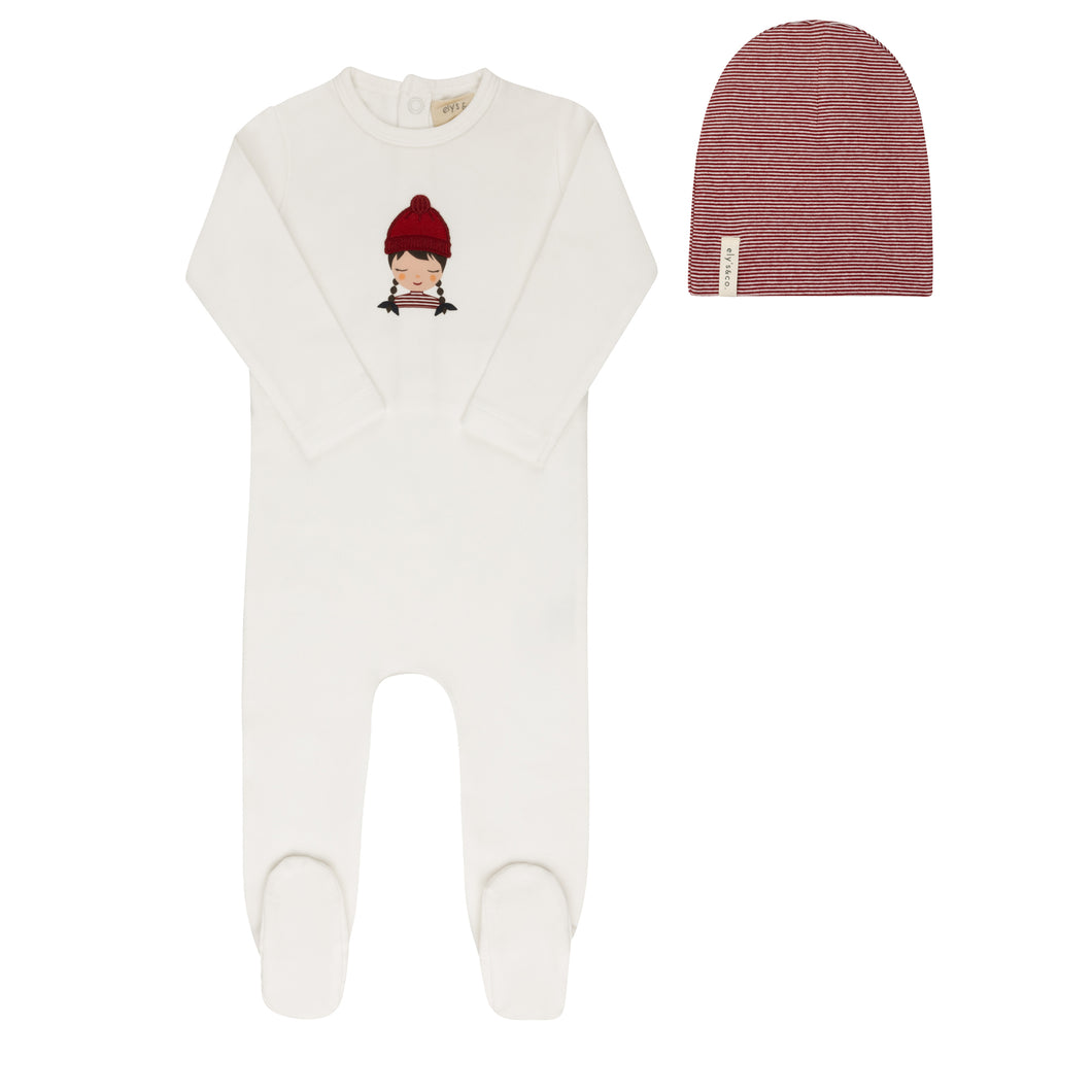 Autumn kids collection - Footie and beanie - Ivory/pink