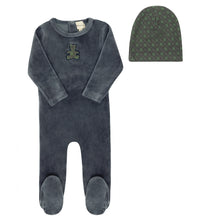 Load image into Gallery viewer, Velour plaid bear collection - Footie and beanie - Blue

