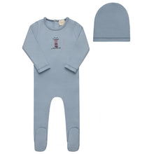 Load image into Gallery viewer, Cotton Crossstich Lighthouse Collection footie and beanie - Blue
