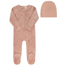 Load image into Gallery viewer, Velour embroidered floral collection - Footie and beanie - Pink
