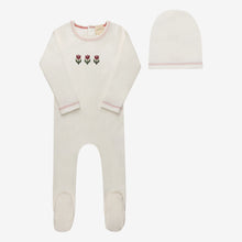 Load image into Gallery viewer, Cotton Crossstich Tulip Collection footie and beanie - Ivory/pink

