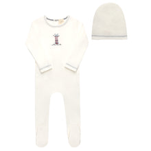 Load image into Gallery viewer, Cotton Crossstich Lighthouse Collection footie and beanie - Ivory/blue
