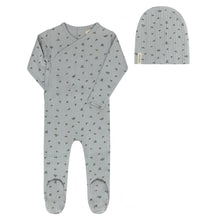 Load image into Gallery viewer, Floral Pointelle Collection- Blue - Footie + Beanie
