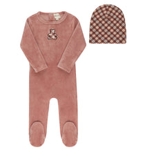 Load image into Gallery viewer, Velour plaid bear collection - Footie and beanie - Pink
