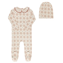 Load image into Gallery viewer, Floral plaid collection - Footie and beanie - Ivory/pink
