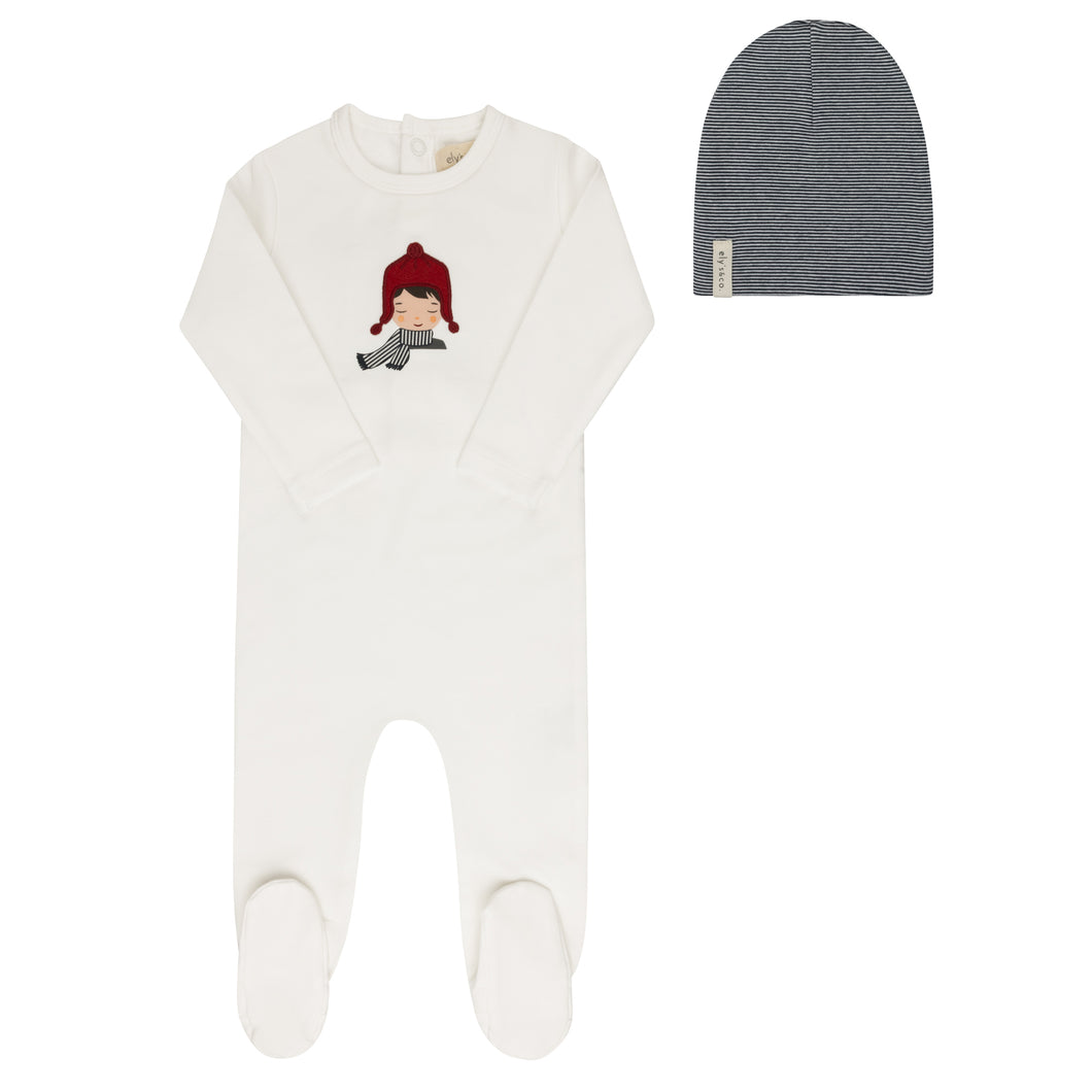Autumn kids collection - Footie and beanie - Ivory/blue